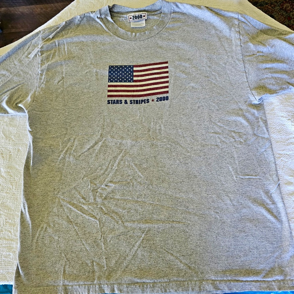 Vintage 2000 Stars & Stripes American Flag T Shirt Adult XL Gray Y2K USA